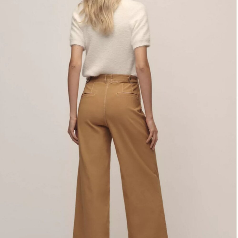 ✨ Anthro Maeve Contrast Stitch High-Rise Wide-Leg Pants - EUC - 4 - Orig $148 ✨ - Picture 2 of 9